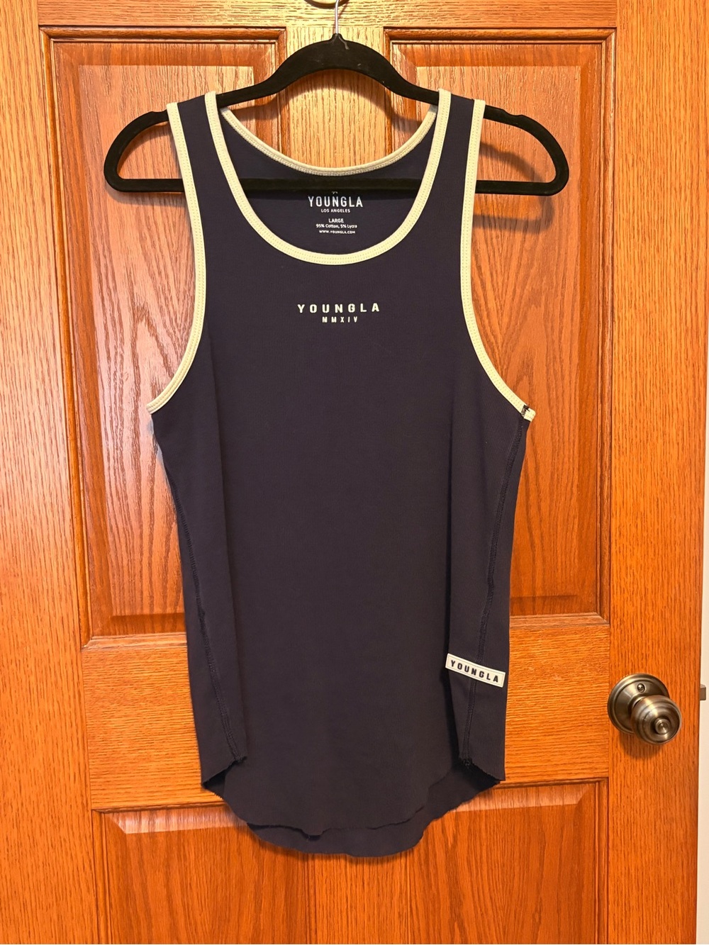 YoungLA Navy Tank with Cream Contrast Trim